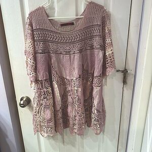 Pink Ruffled Lace Blouse with Short Sleeves, never worn, $30